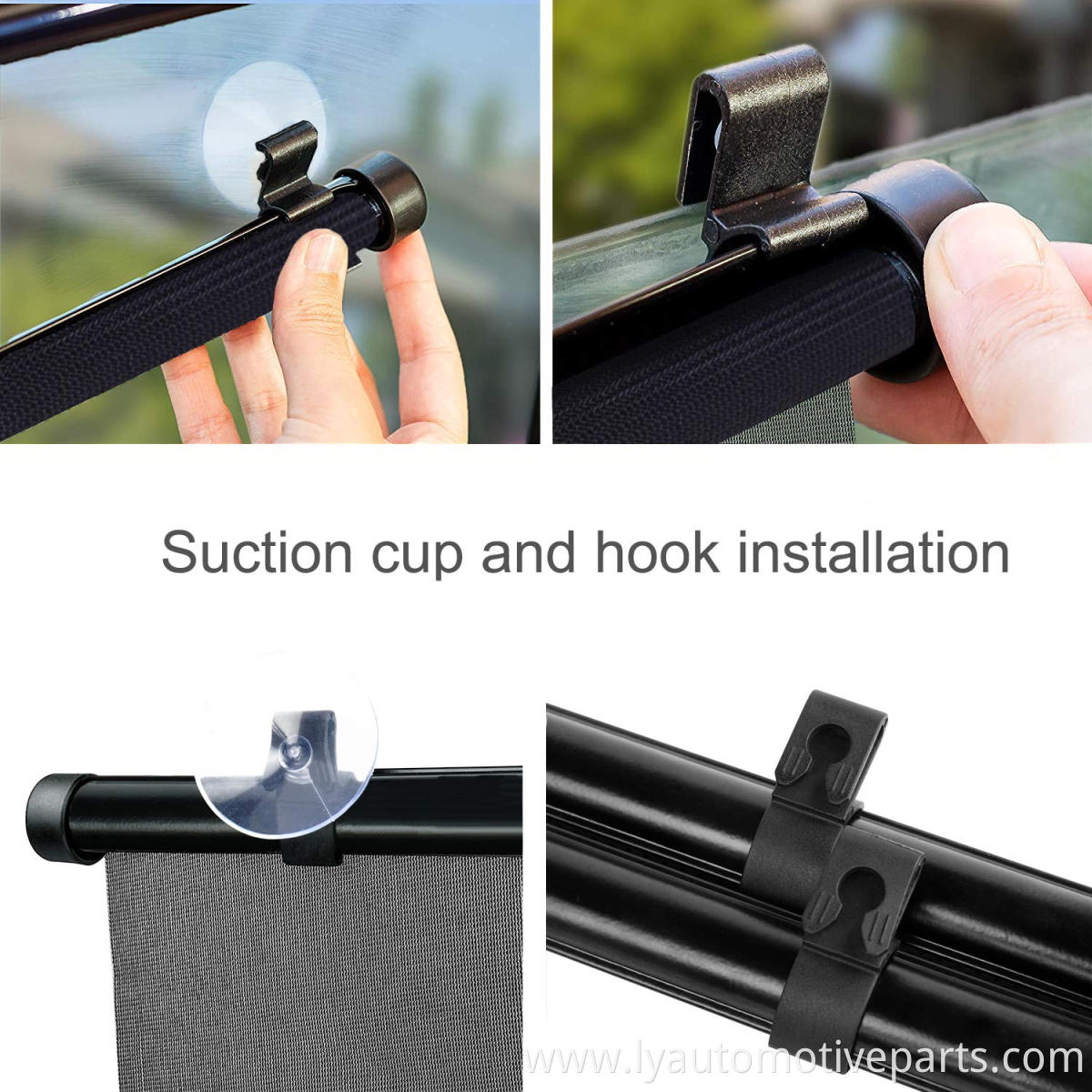 Car Suction Cup Retractable Side Window Roller Curtain Sunshade With UV Protection